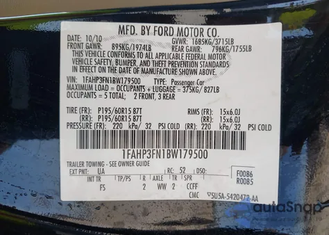 2011 Ford Focus Se из США, поврежденный, VIN 1FAHP3FN1BW179500